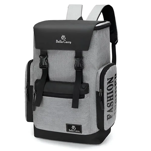 Grey_Polyurethane_Zipper_Laptop_Backpack_For_Girls