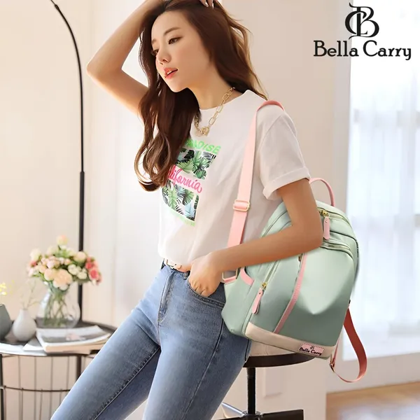 Green_Polyurethane_Zipper_Shoulder_Backpack_For_Girls