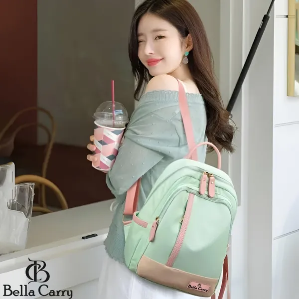 Green_Polyurethane_Zipper_Shoulder_Backpack_For_Girls