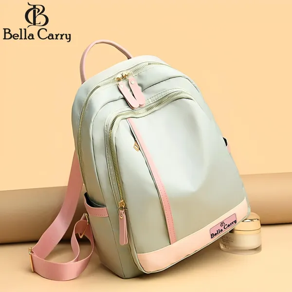 Green_Polyurethane_Zipper_Shoulder_Backpack_For_Girls