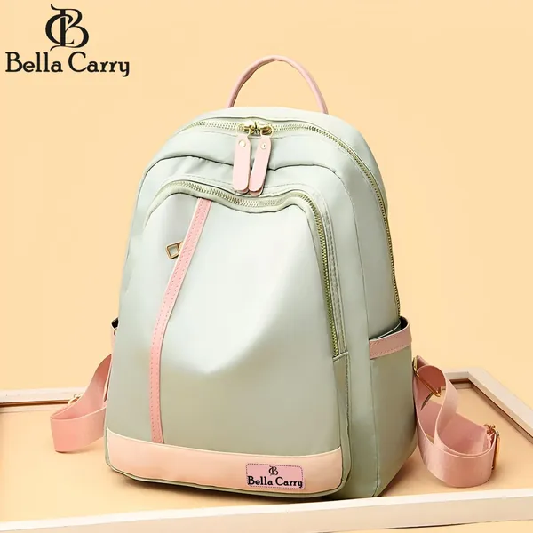 Green_Polyurethane_Zipper_Shoulder_Backpack_For_Girls