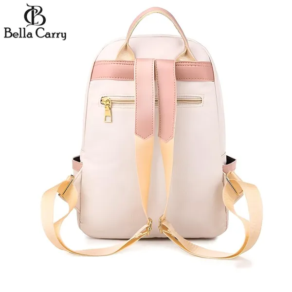 Cream_Polyurethane_Zipper_Shoulder_Backpack_For_Girls
