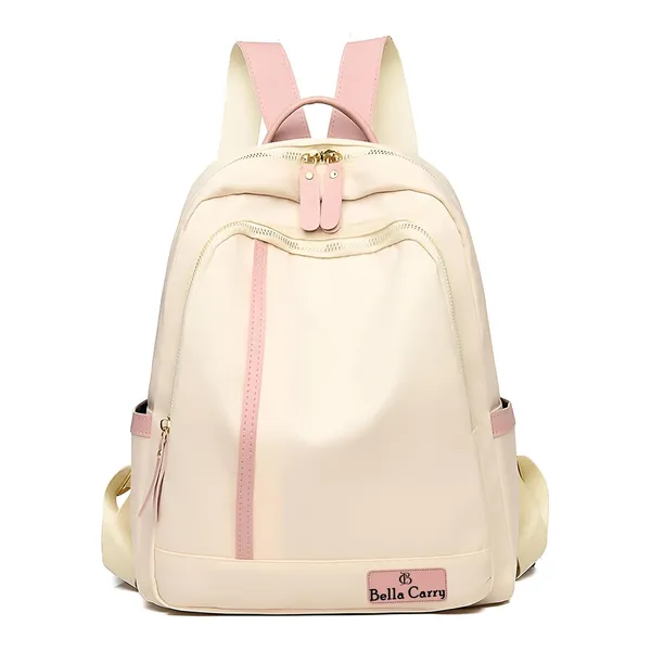 Cream_Polyurethane_Zipper_Shoulder_Backpack_For_Girls