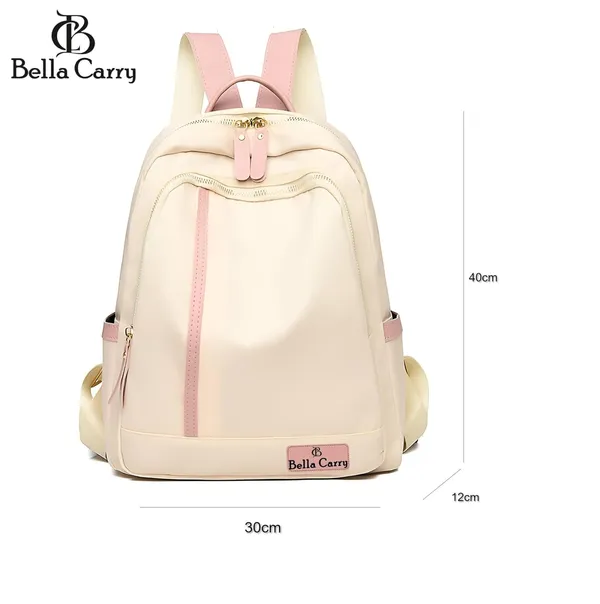 Cream_Polyurethane_Zipper_Shoulder_Backpack_For_Girls