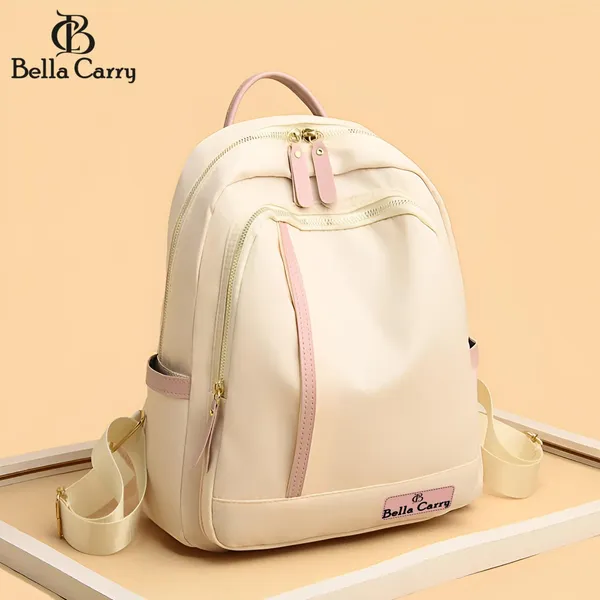 Cream_Polyurethane_Zipper_Shoulder_Backpack_For_Girls