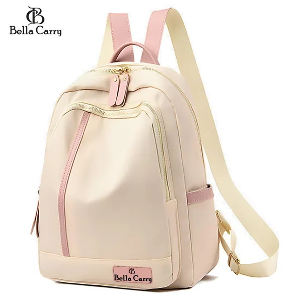 Cream_Polyurethane_Zipper_Shoulder_Backpack_For_Girls