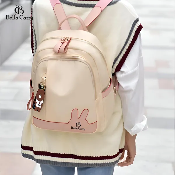 Cream_Polyurethane_Zipper_Backpack_For_Girls