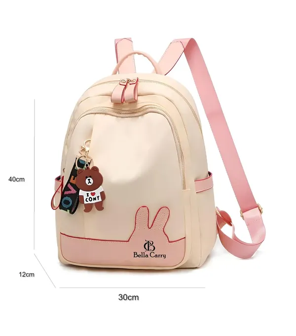 Cream_Polyurethane_Zipper_Backpack_For_Girls