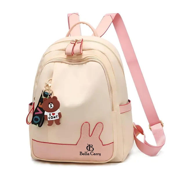 Cream_Polyurethane_Zipper_Backpack_For_Girls