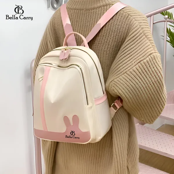 Cream_Polyurethane_Zipper_Backpack_For_Girls