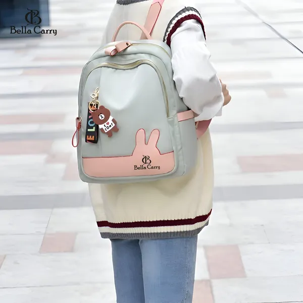 Green_Polyurethane_Zipper_Convertible_Shoulder_Backpack_For_Girls