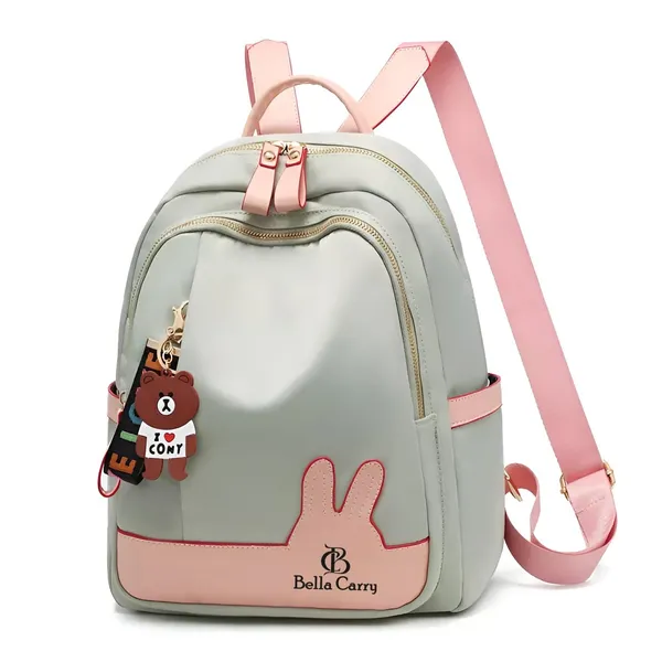 Green_Polyurethane_Zipper_Convertible_Shoulder_Backpack_For_Girls