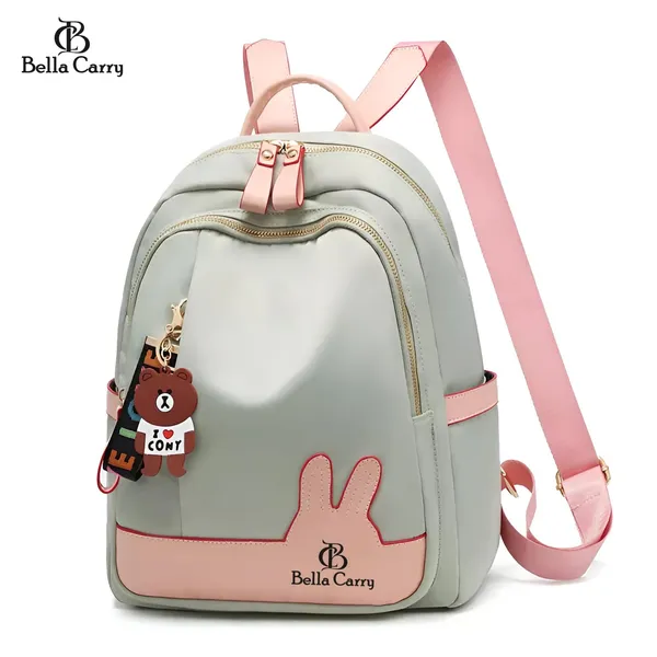 Green_Polyurethane_Zipper_Convertible_Shoulder_Backpack_For_Girls