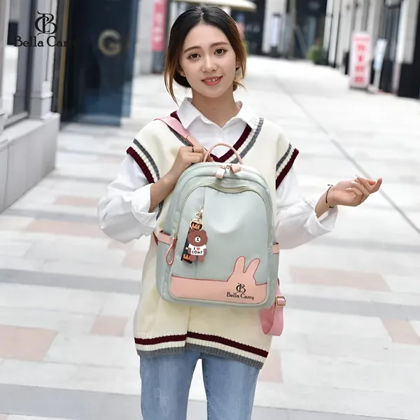Green_Polyurethane_Zipper_Convertible_Shoulder_Backpack_For_Girls