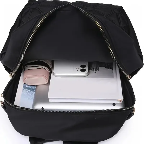 Black_Polyurethane_Zipper_Messenger_Backpack_For_Girls
