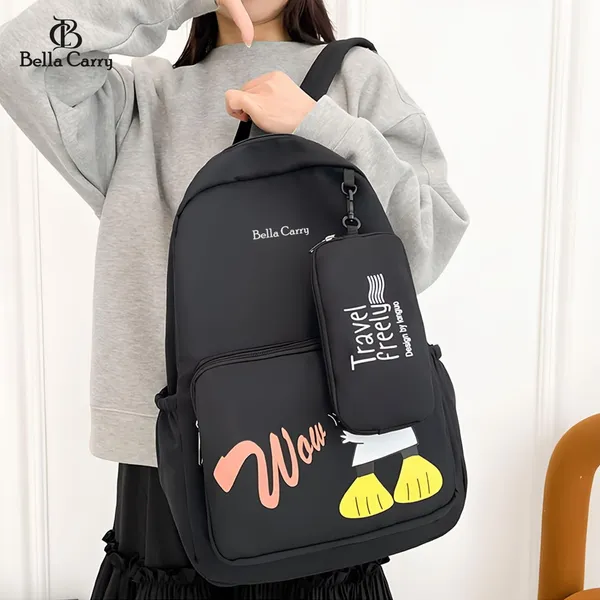 Black_Polyurethane_Zipper_School_Backpack_For_Girls