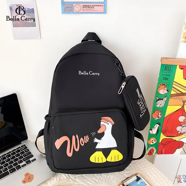 Black_Polyurethane_Zipper_School_Backpack_For_Girls