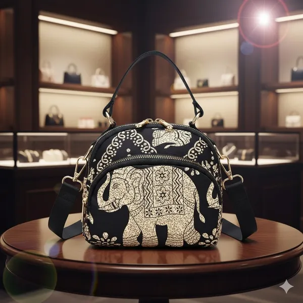 Black_And_Cream_Polyurethane_Zipper_Crossbody_Shoulder_Hand-Carry_Bag_For_Girls