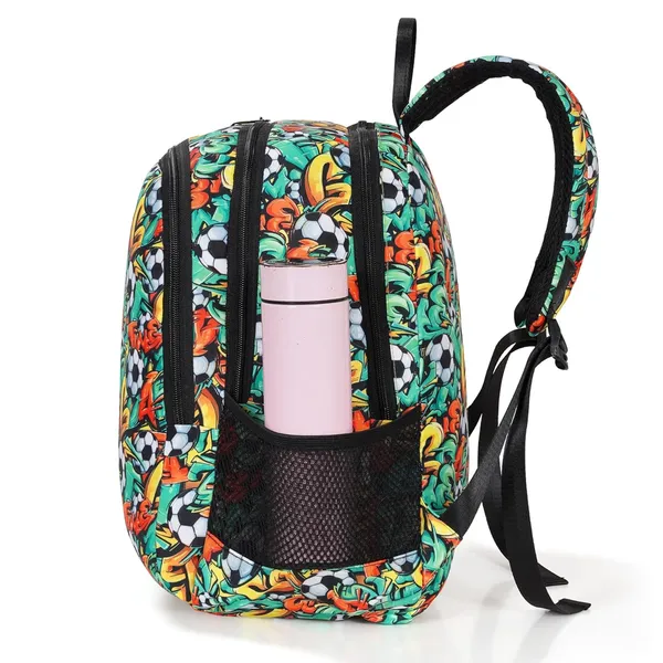 Graffiti_Green_Polyurethane_Zipper_Backpack_For_Baby_Girls