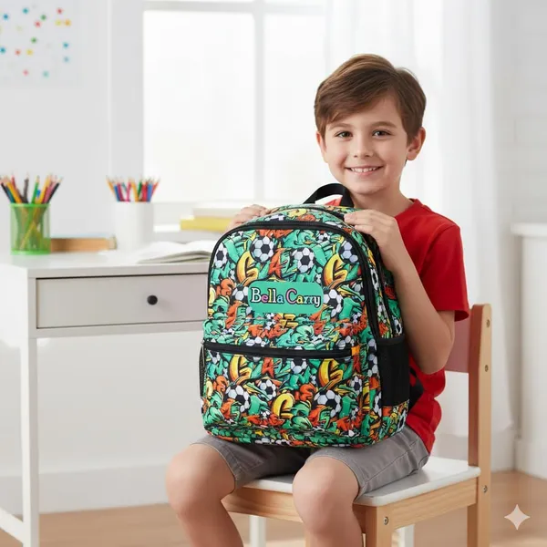 Graffiti_Green_Polyurethane_Zipper_Backpack_For_Baby_Girls