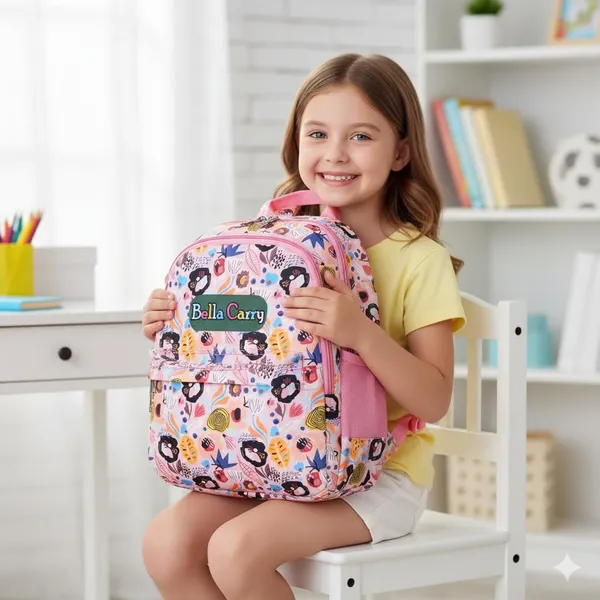 Pink_Polyurethane_Zipper_Backpack_For_Baby_Girls