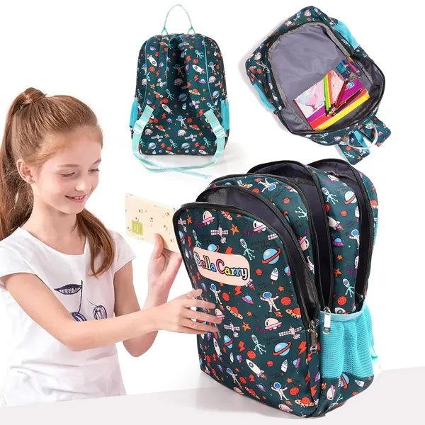 Dark_Green_Polyurethane_Zipper_Backpack_For_Baby_Girls