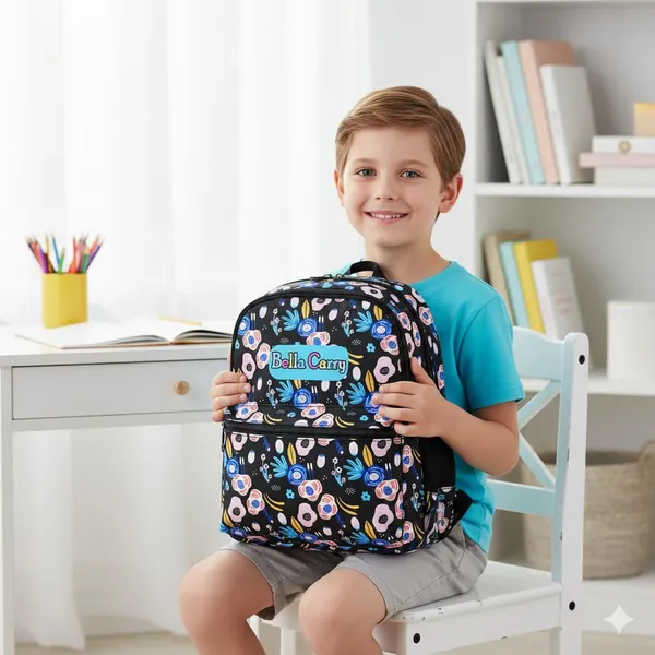 Black_Polyurethane_Zipper_Backpack_For_Baby_Girls