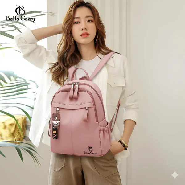Pink_Polyurethane_Zipper_Backpack_For_Girls