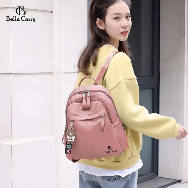 Pink_Polyurethane_Zipper_Backpack_For_Girls