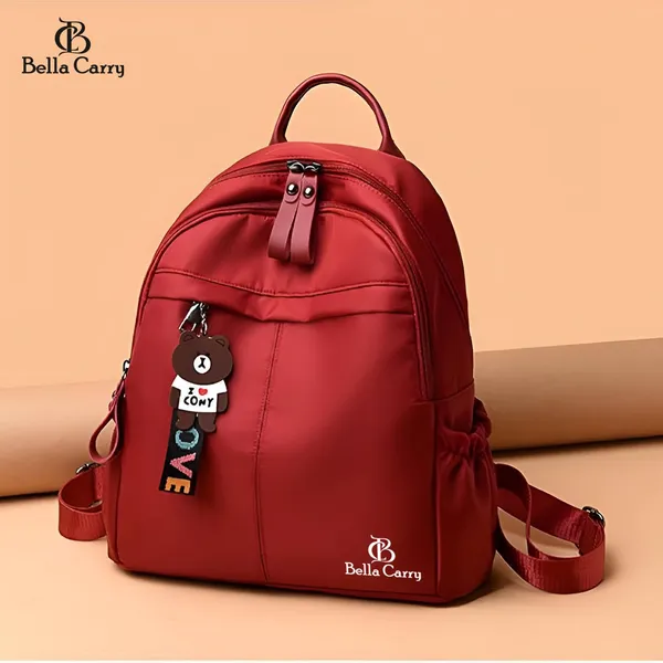 Red_Polyurethane_Zipper_Backpack_For_Girls