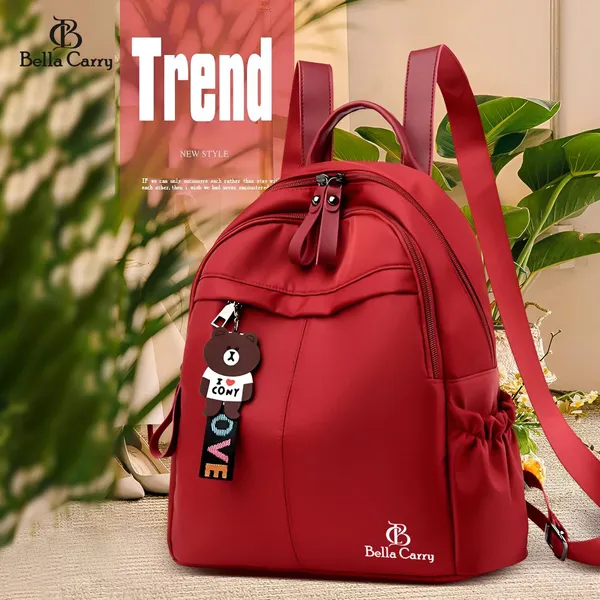 Red_Polyurethane_Zipper_Backpack_For_Girls