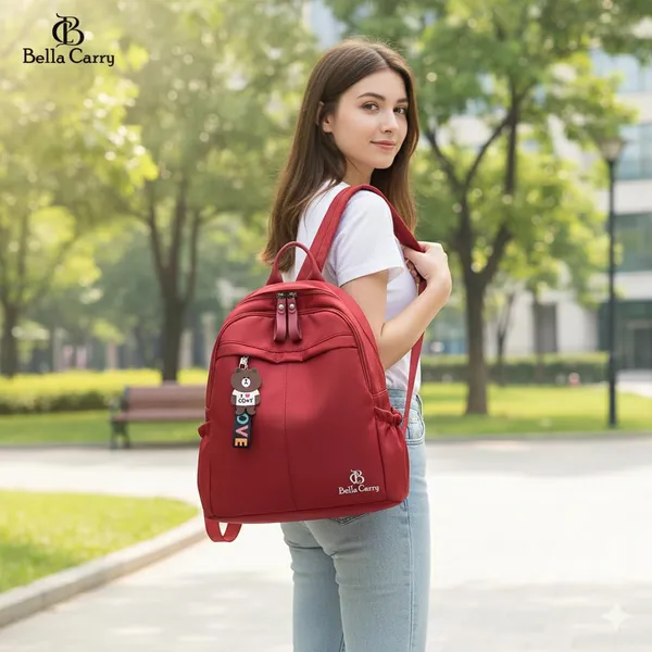 Red_Polyurethane_Zipper_Backpack_For_Girls
