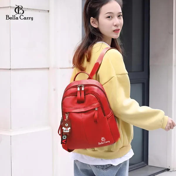 Red_Polyurethane_Zipper_Backpack_For_Girls