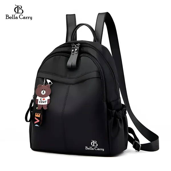 Black_Polyurethane_Zipper_Backpack_For_Girls