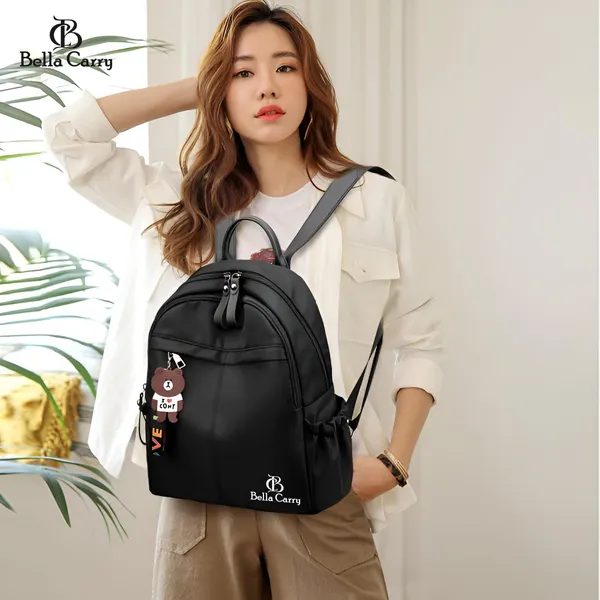 Black_Polyurethane_Zipper_Backpack_For_Girls