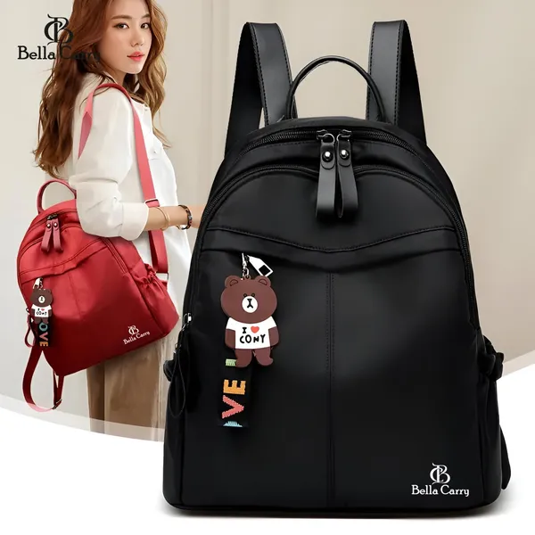 Black_Polyurethane_Zipper_Backpack_For_Girls