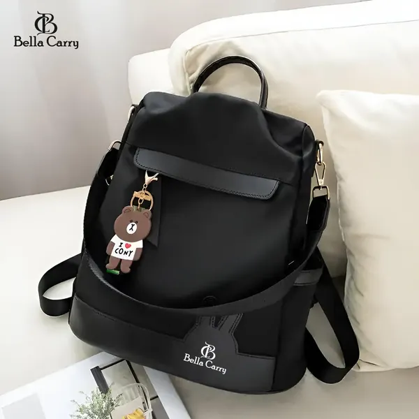 Black_Polyurethane_Zipper_Backpack_For_Girls