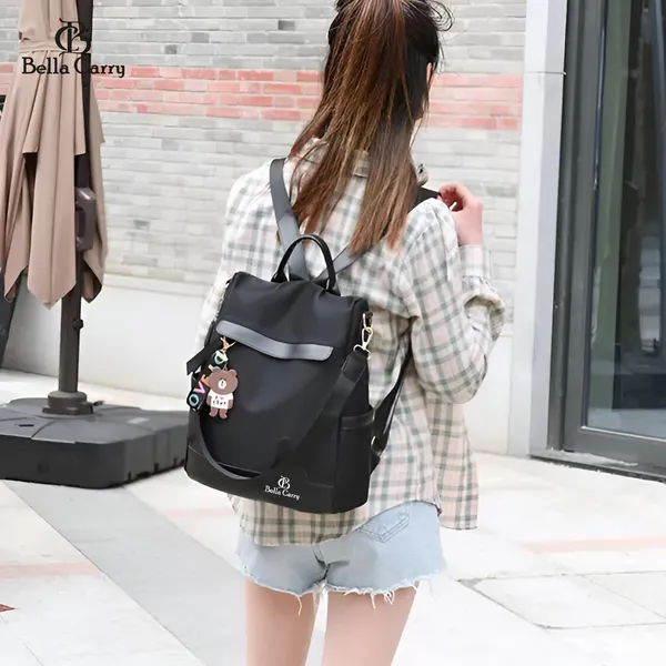 Black_Polyurethane_Zipper_Backpack_For_Girls