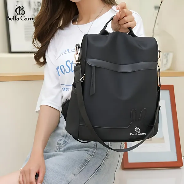 Black_Polyurethane_Zipper_Backpack_For_Girls