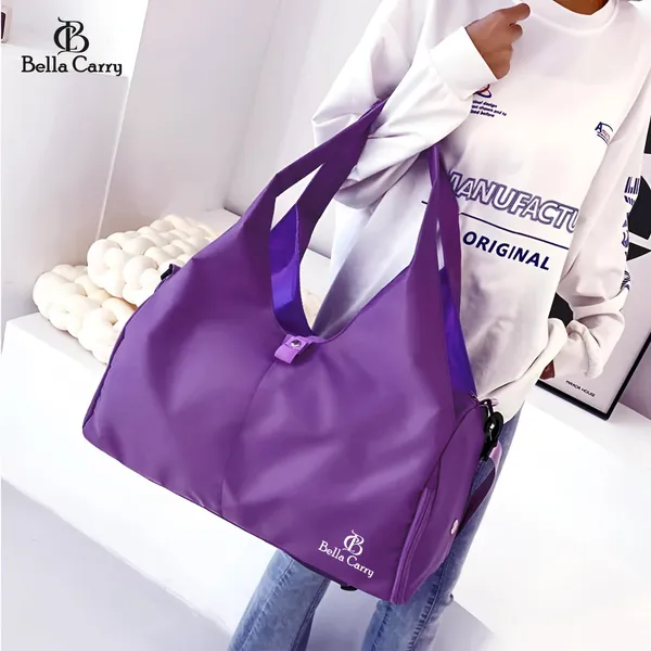 Purple_Polyurethane_Zipper_Sport_Duffle_Bag_With_Shoe_Compartment_For_Girls