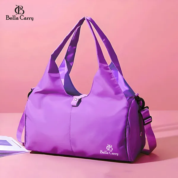 Purple_Polyurethane_Zipper_Sport_Duffle_Bag_With_Shoe_Compartment_For_Girls