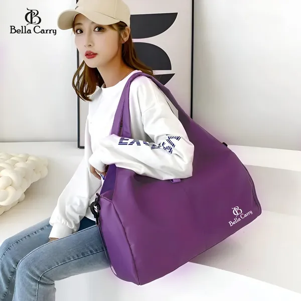 Purple_Polyurethane_Zipper_Sport_Duffle_Bag_With_Shoe_Compartment_For_Girls