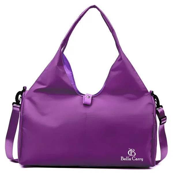 Purple_Polyurethane_Zipper_Sport_Duffle_Bag_With_Shoe_Compartment_For_Girls