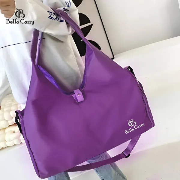 Purple_Polyurethane_Zipper_Sport_Duffle_Bag_With_Shoe_Compartment_For_Girls