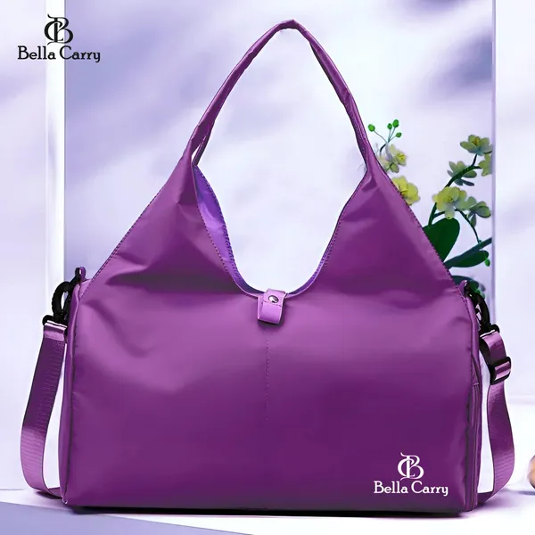Purple_Polyurethane_Zipper_Sport_Duffle_Bag_With_Shoe_Compartment_For_Girls