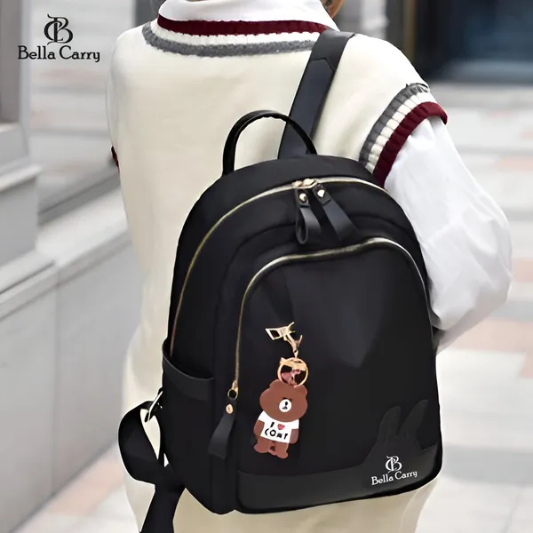 Black_Polyurethane_Zipper_Backpack_For_Girls
