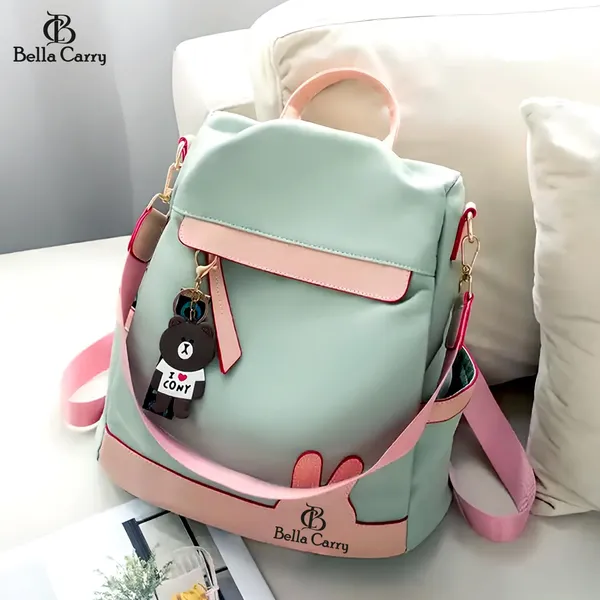 Green_Polyurethane_Zipper_Oxford_Backpack_For_Girls
