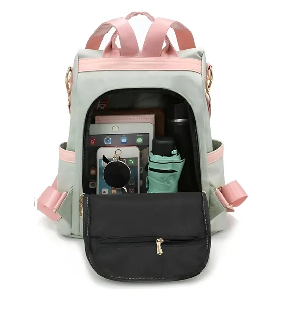 Green_Polyurethane_Zipper_Oxford_Backpack_For_Girls