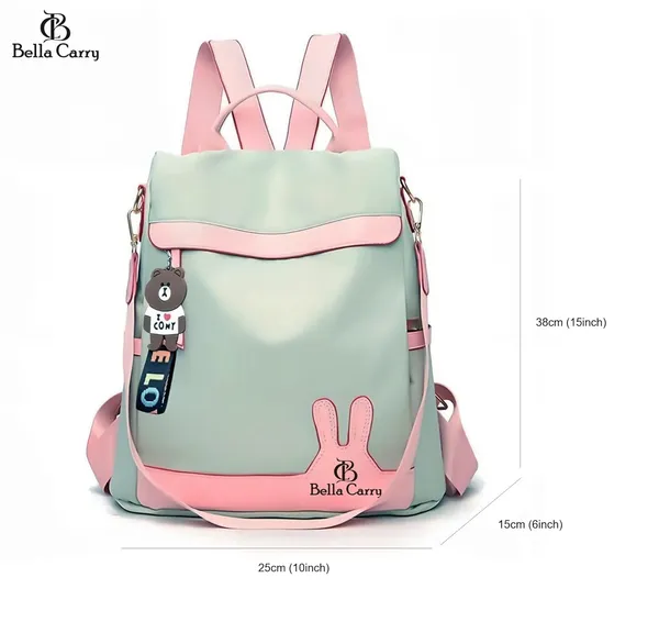 Green_Polyurethane_Zipper_Oxford_Backpack_For_Girls