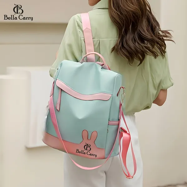 Green_Polyurethane_Zipper_Oxford_Backpack_For_Girls